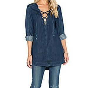 Free People long denim top with lace front